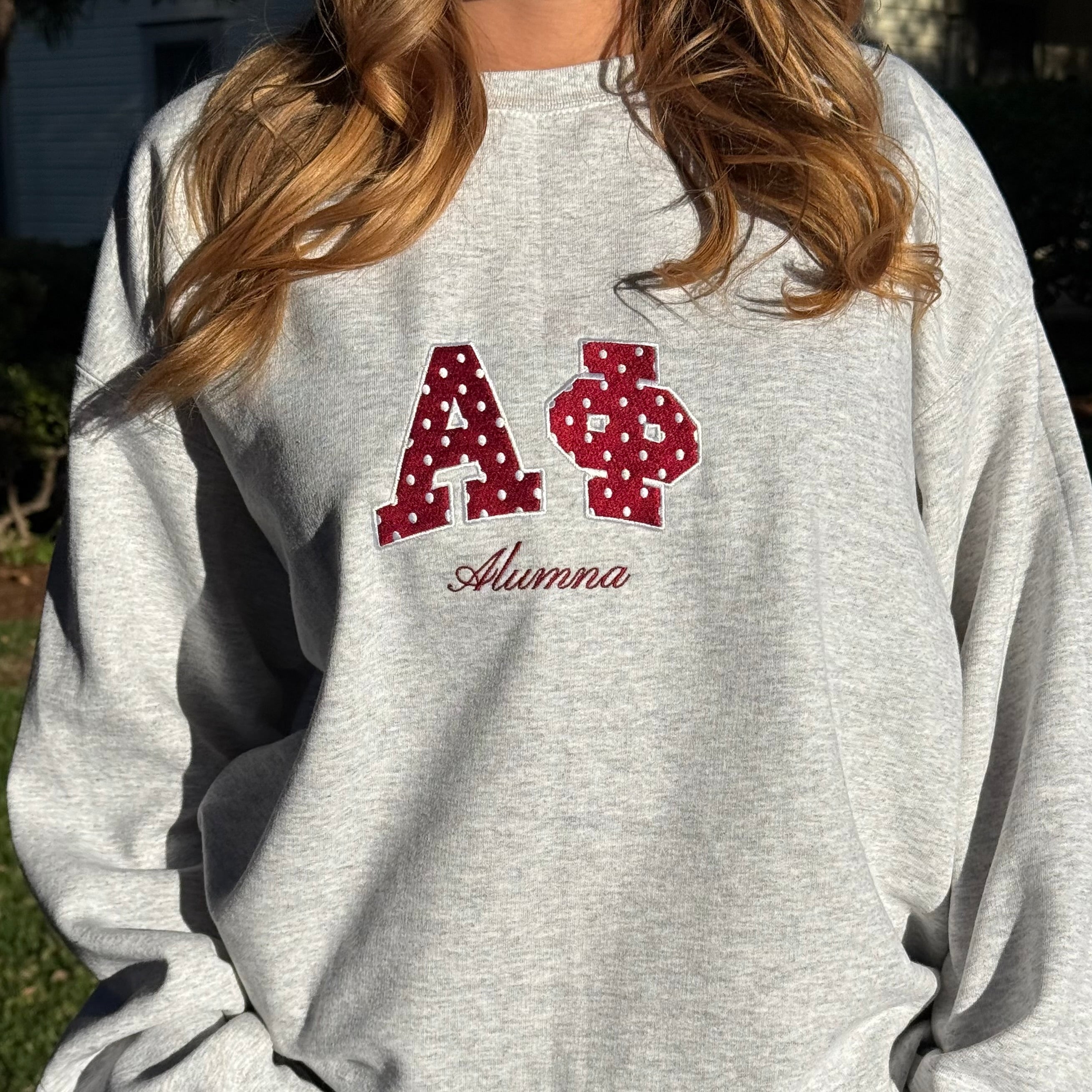 Alumna Embroidered Polka Dot Sorority Crewneck by Ali & Ariel 