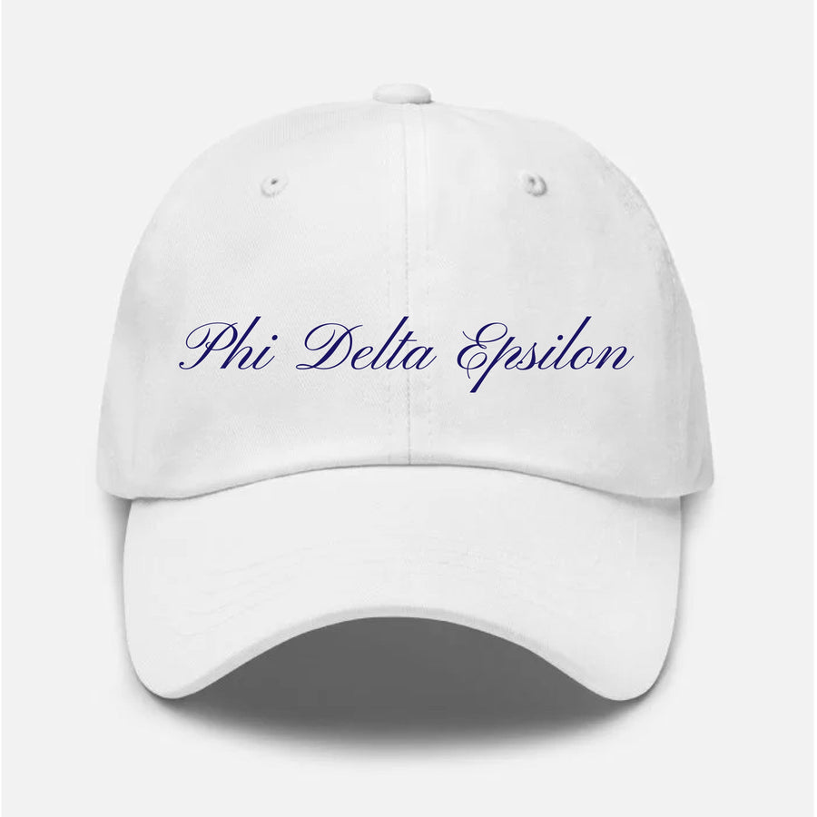 Ali & Ariel Cursive Dad Hat Phi Delta Epsilon