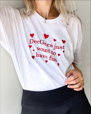 Ali & Ariel Girls Just Want to Have Fun Embroidered Tee <br> (sororities G-Z)