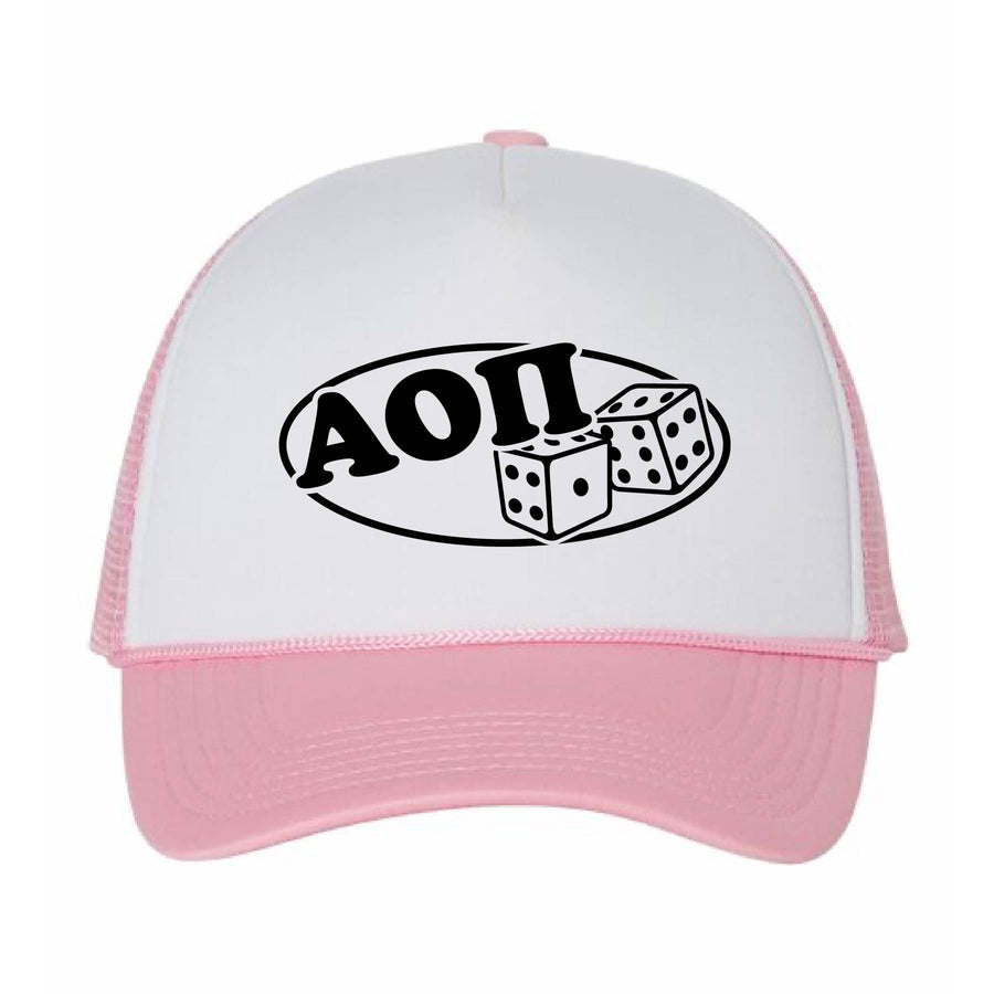 Ali & Ariel Roll the Dice Trucker Hat Alpha Omicron Pi