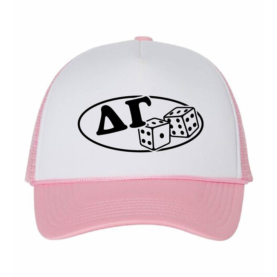 Ali & Ariel Roll the Dice Trucker Hat Delta Gamma