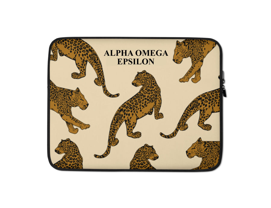 Ali & Ariel Leopard Laptop Sleeve <br> (available for multiple organizations!) Alpha Omega Epsilon / 13