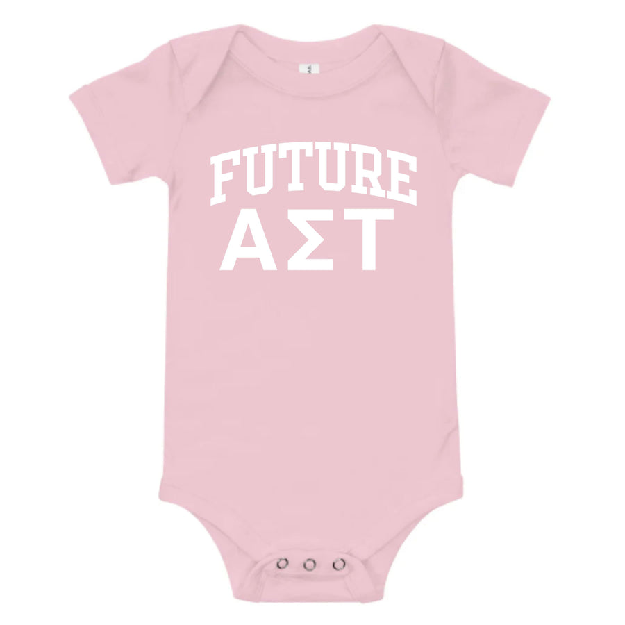 Ali & Ariel Pink Baby Onesie <br> (sororities A-D) Alpha Sigma Tau / 3-6 Months