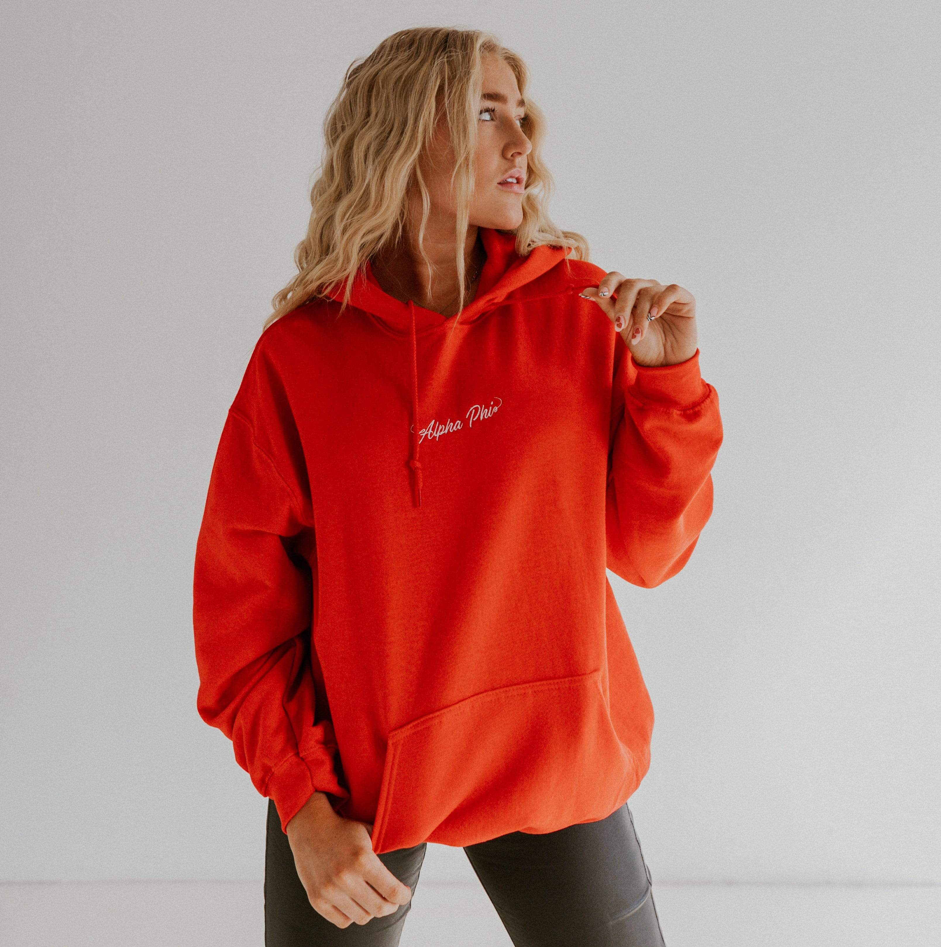 Red Cursive Embroidered Hoodie by Ali Ariel Sorority Apparel