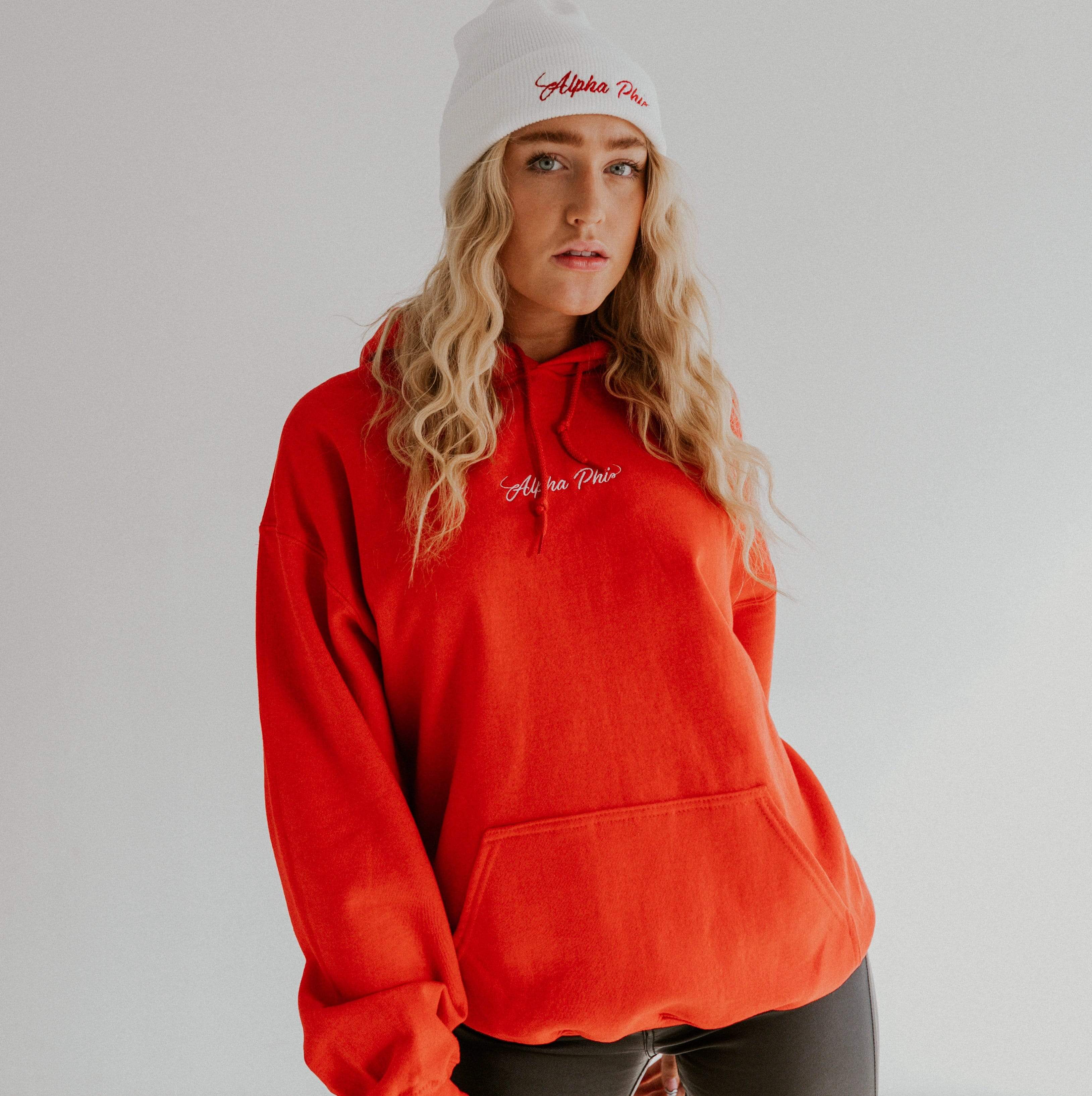 Red Cursive Embroidered Hoodie by Ali & Ariel | Sorority Apparel