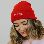 Ali & Ariel Red Embroidered Beanie <br> (available for all sororities)