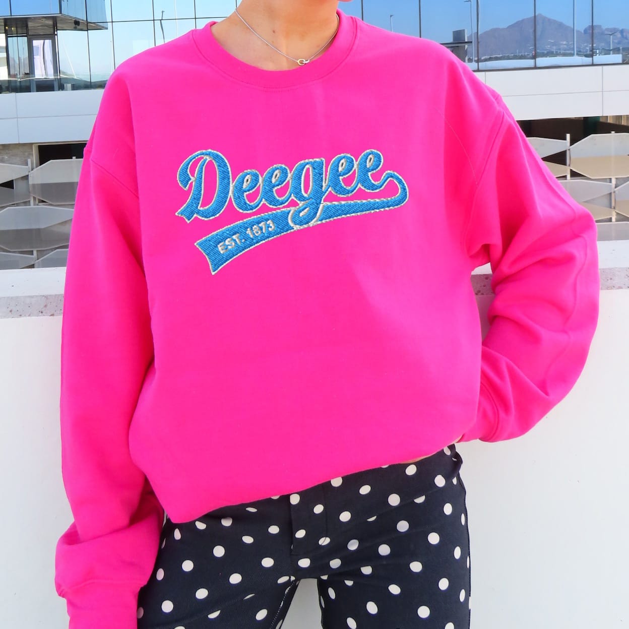 Embroidered Hot Pink Sporty Crewneck