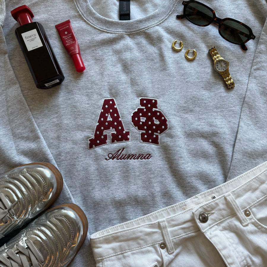 Alumna Embroidered Polka Dot Crewneck