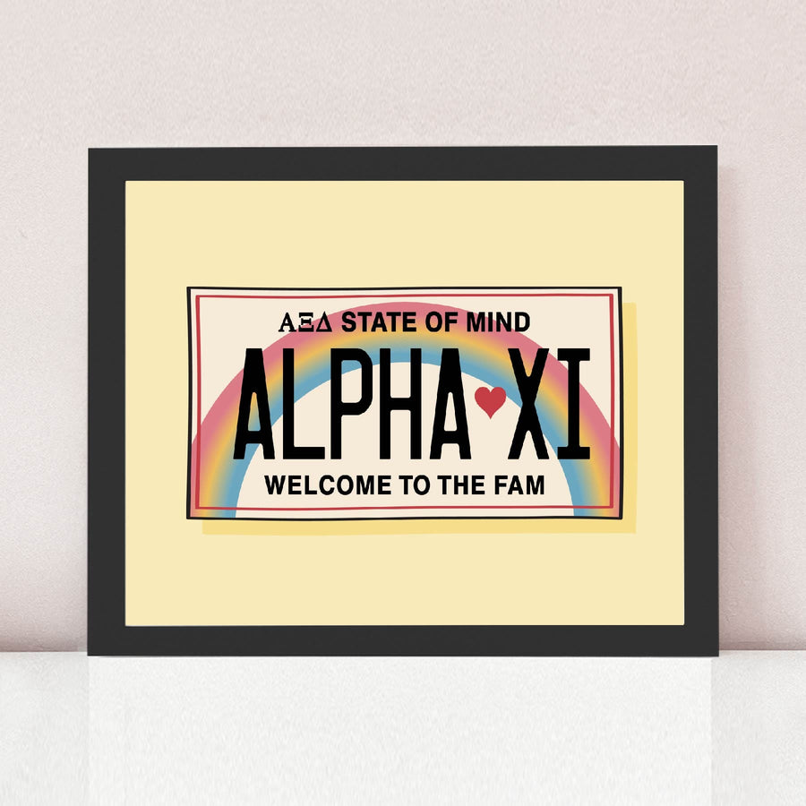 Ali & Ariel Aloha State Of Mind Yellow Art Print Alpha Xi Delta / Black Frame