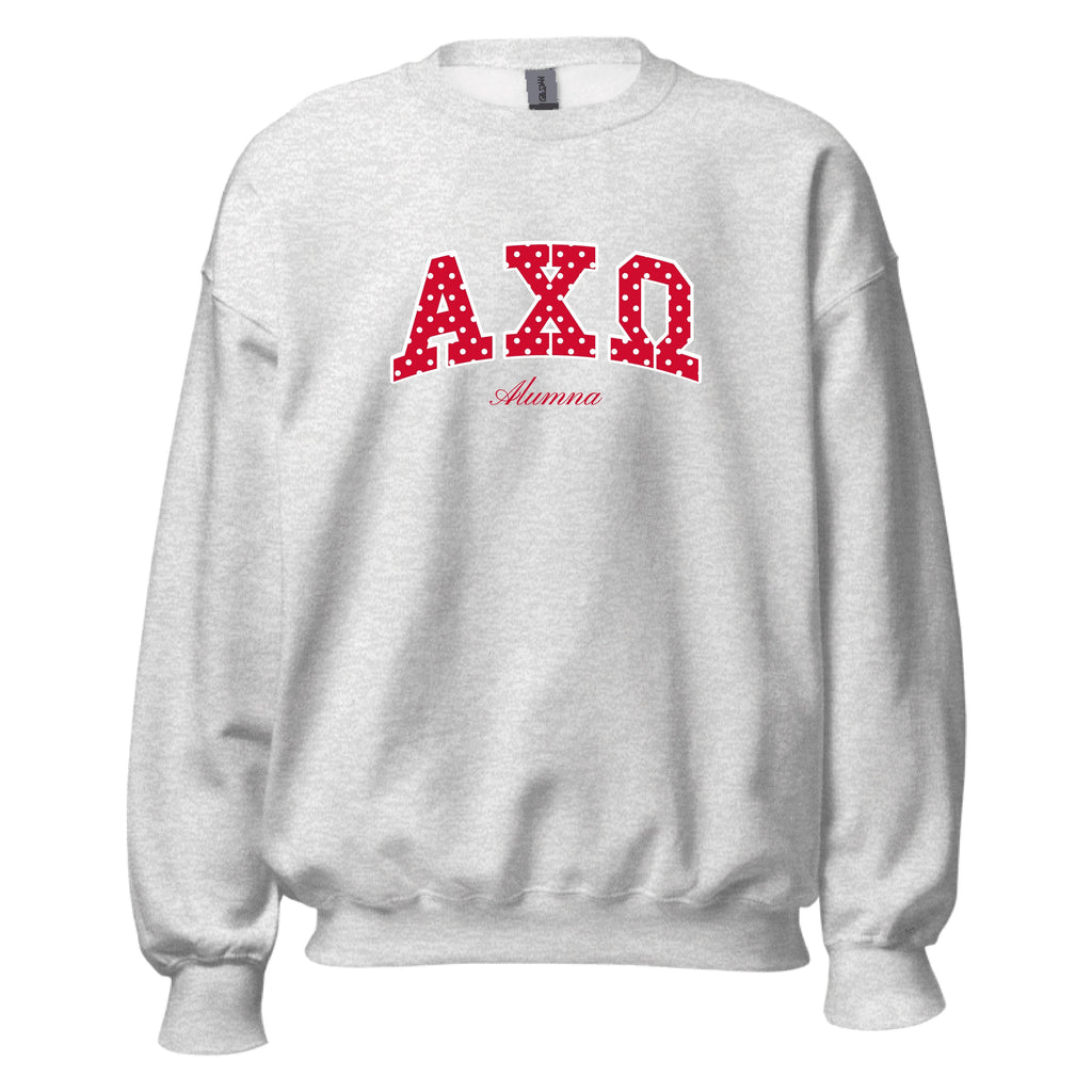 Ali & Ariel Alumna Embroidered Polka Dot Crewneck Alpha Chi Omega / Medium