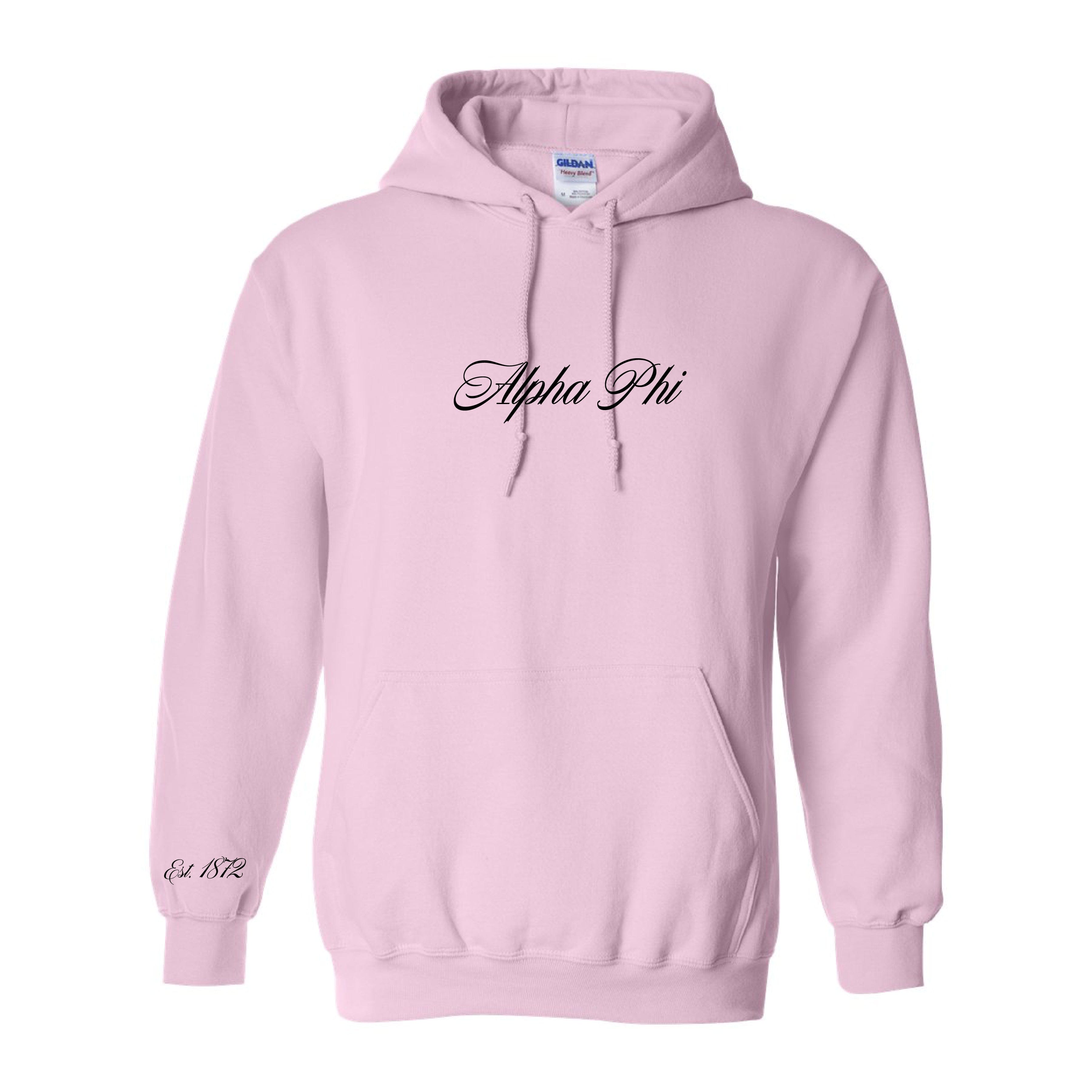 Ali & Ariel Black and Pink Embroidered Hoodie Alpha Phi / Medium