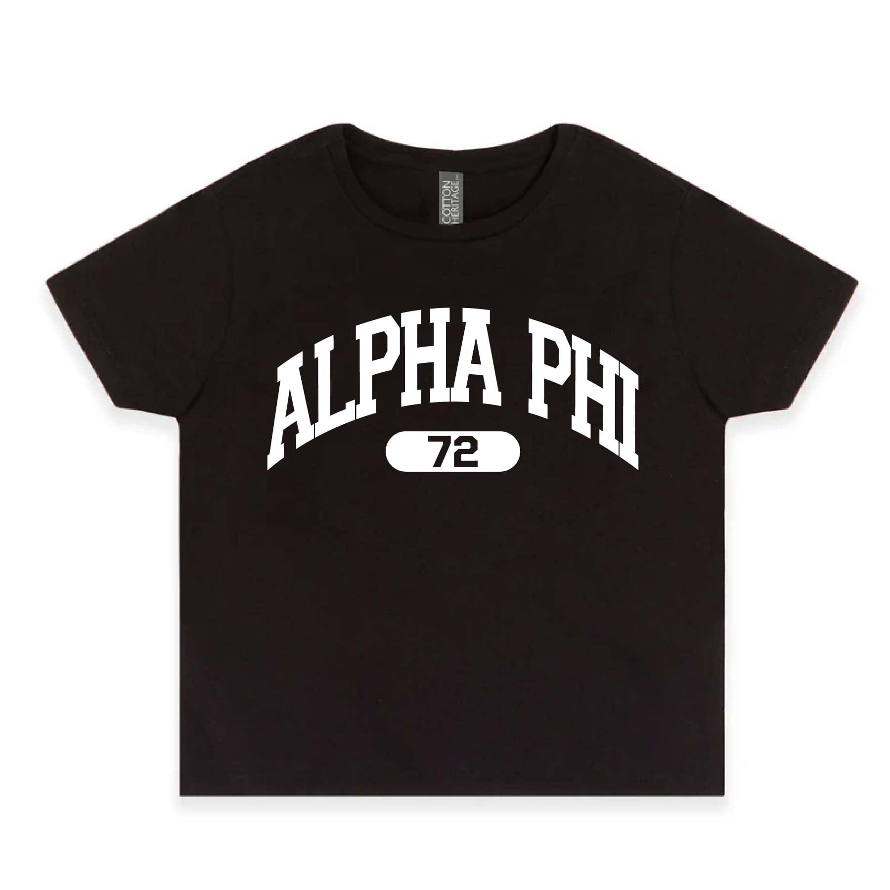 Ali & Ariel Black collegiate sports baby tee Alpha Phi / Small