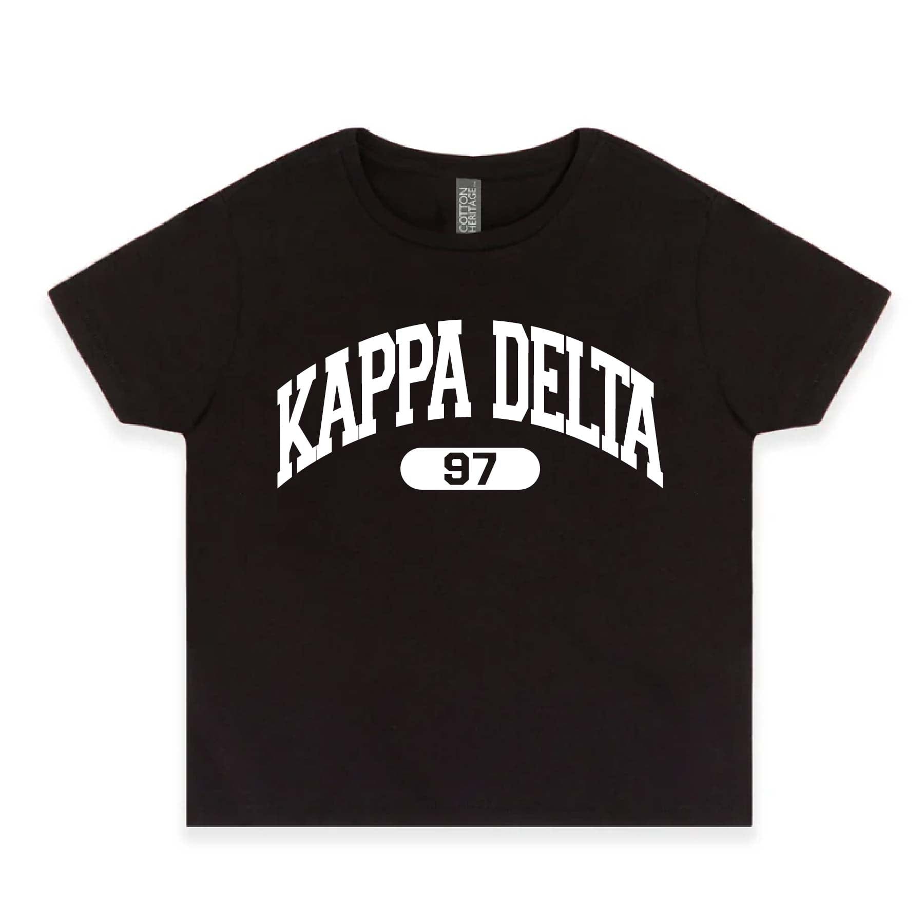 Ali & Ariel Black collegiate sports baby tee Kappa Delta / Small