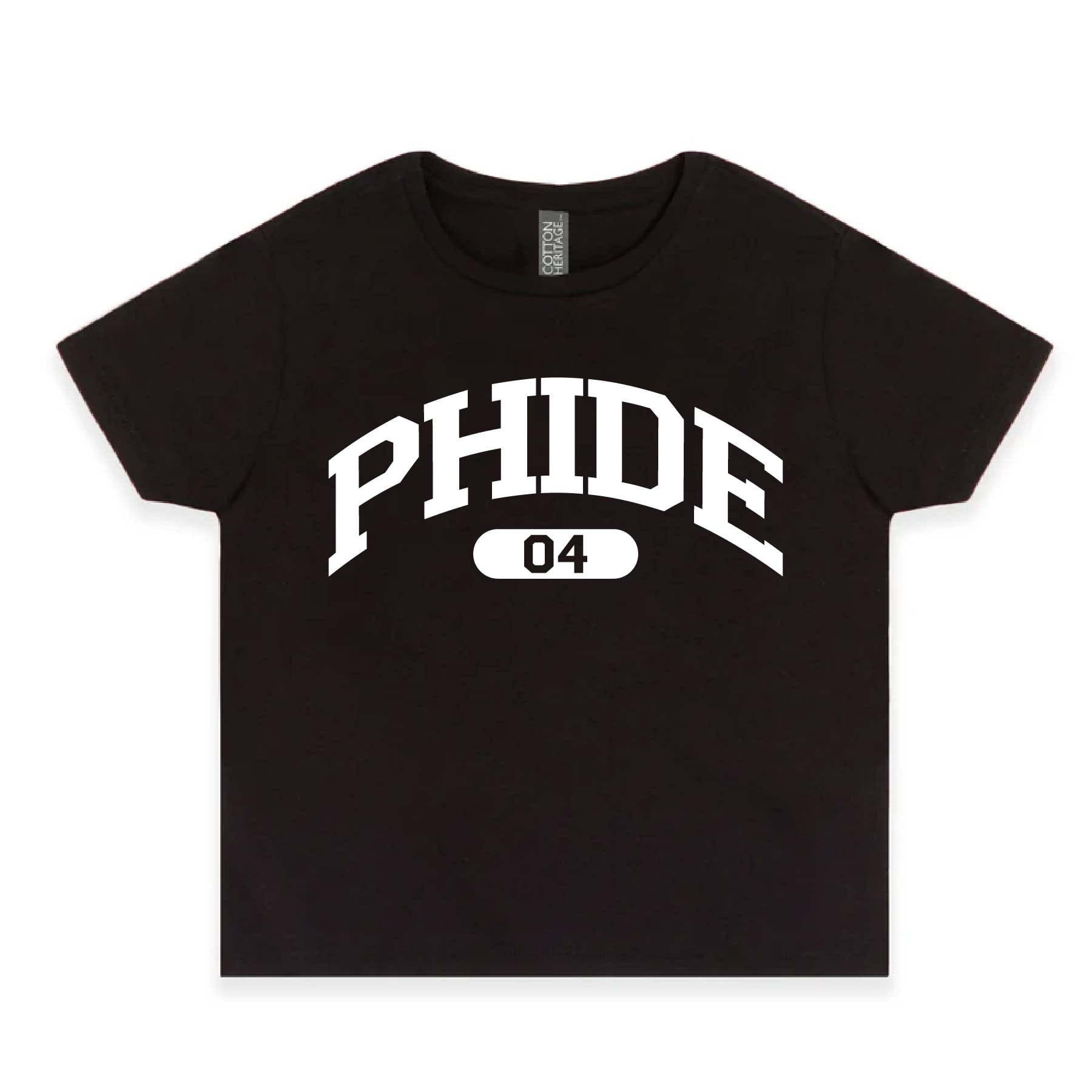 Ali & Ariel Black collegiate sports baby tee Phi Delta Epsilon / Small