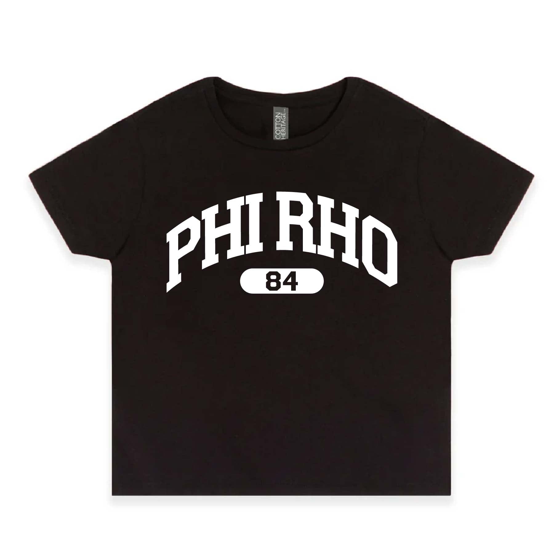 Ali & Ariel Black collegiate sports baby tee Phi Sigma Rho / Small