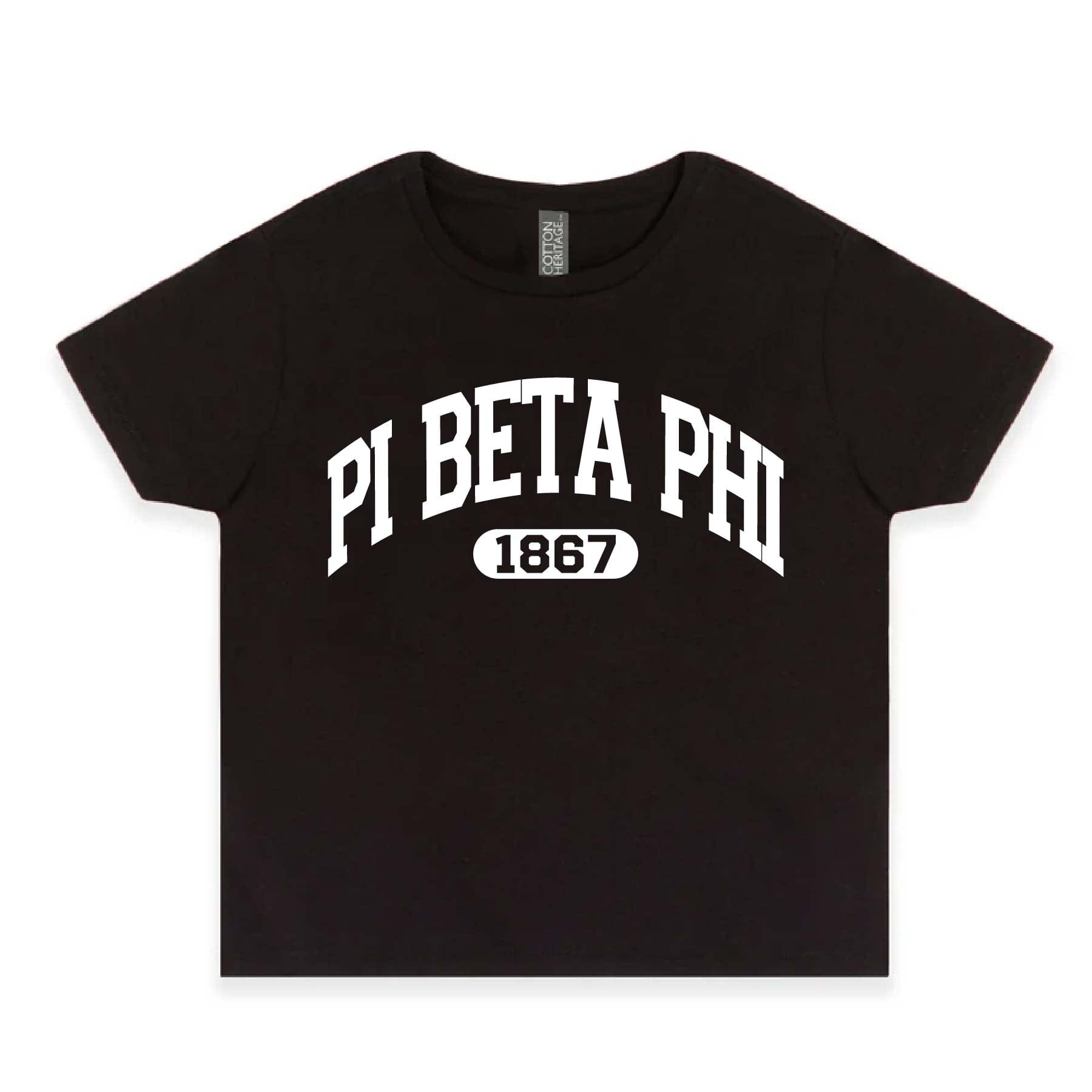 Ali & Ariel Black collegiate sports baby tee Pi Beta Phi / Small