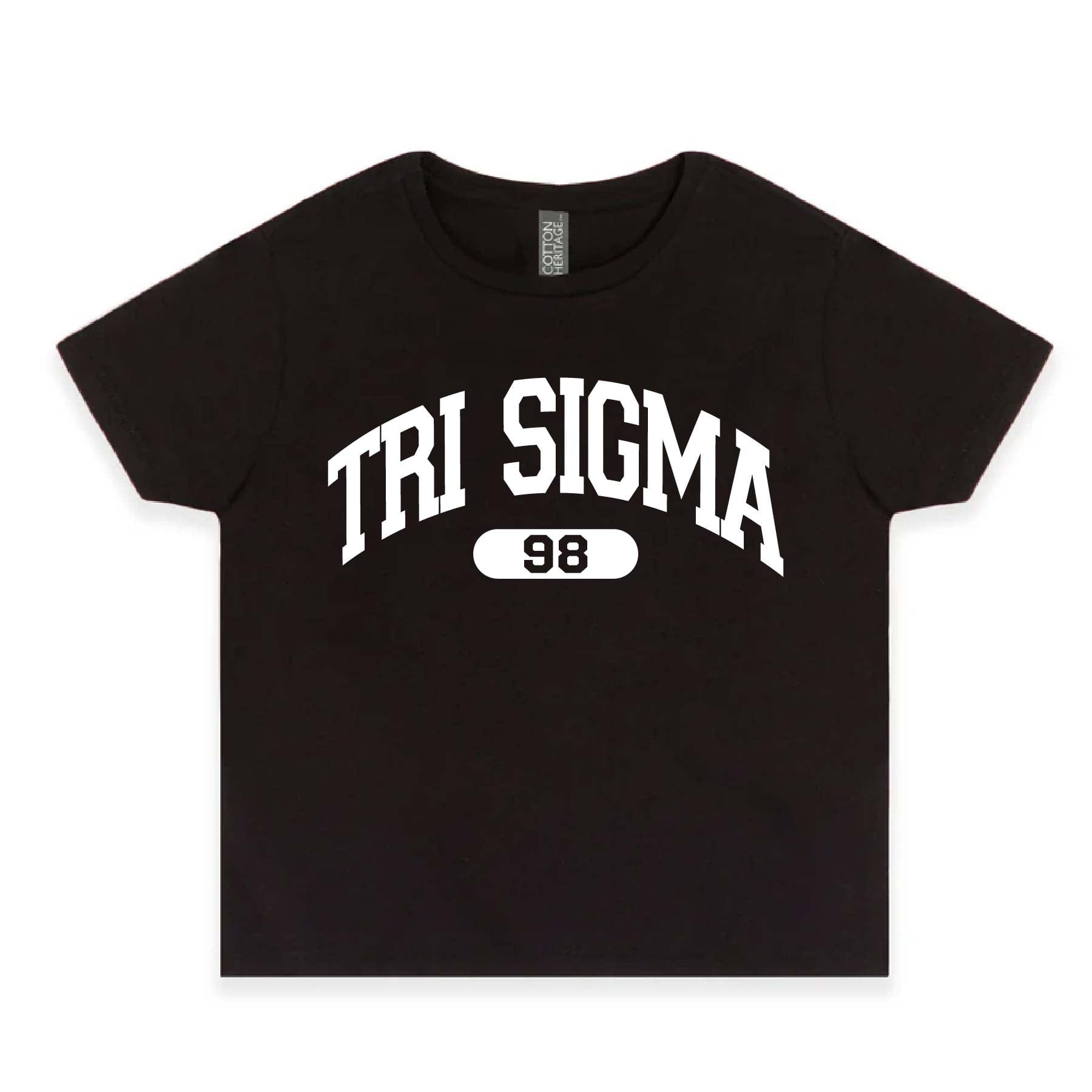 Ali & Ariel Black collegiate sports baby tee Sigma Sigma Sigma / Small
