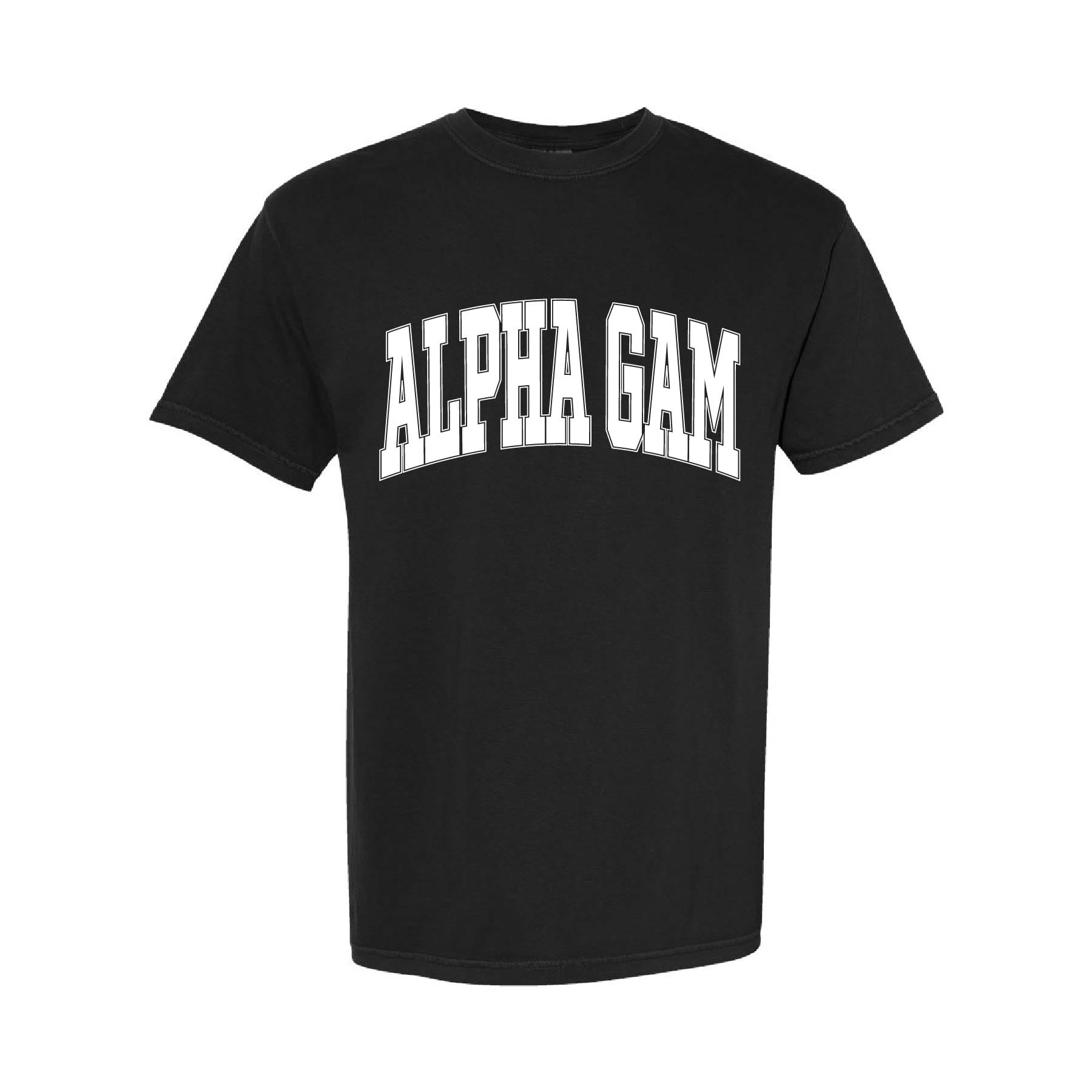 Ali & Ariel Black Comfort Colors Collegiate Tee Alpha Gamma Delta / Medium