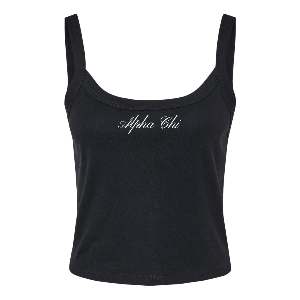Ali & Ariel Black Cursive Tank Top Alpha Chi Omega / XS