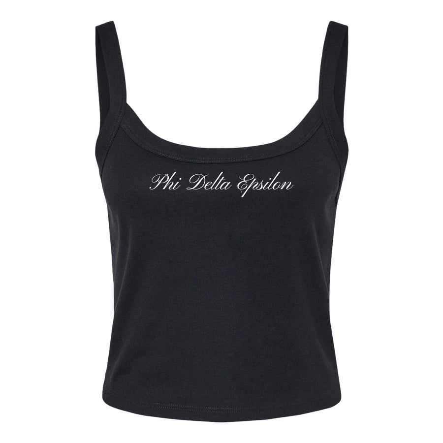 Ali & Ariel Black Cursive Tank Top Phi Delta Epsilon / XS