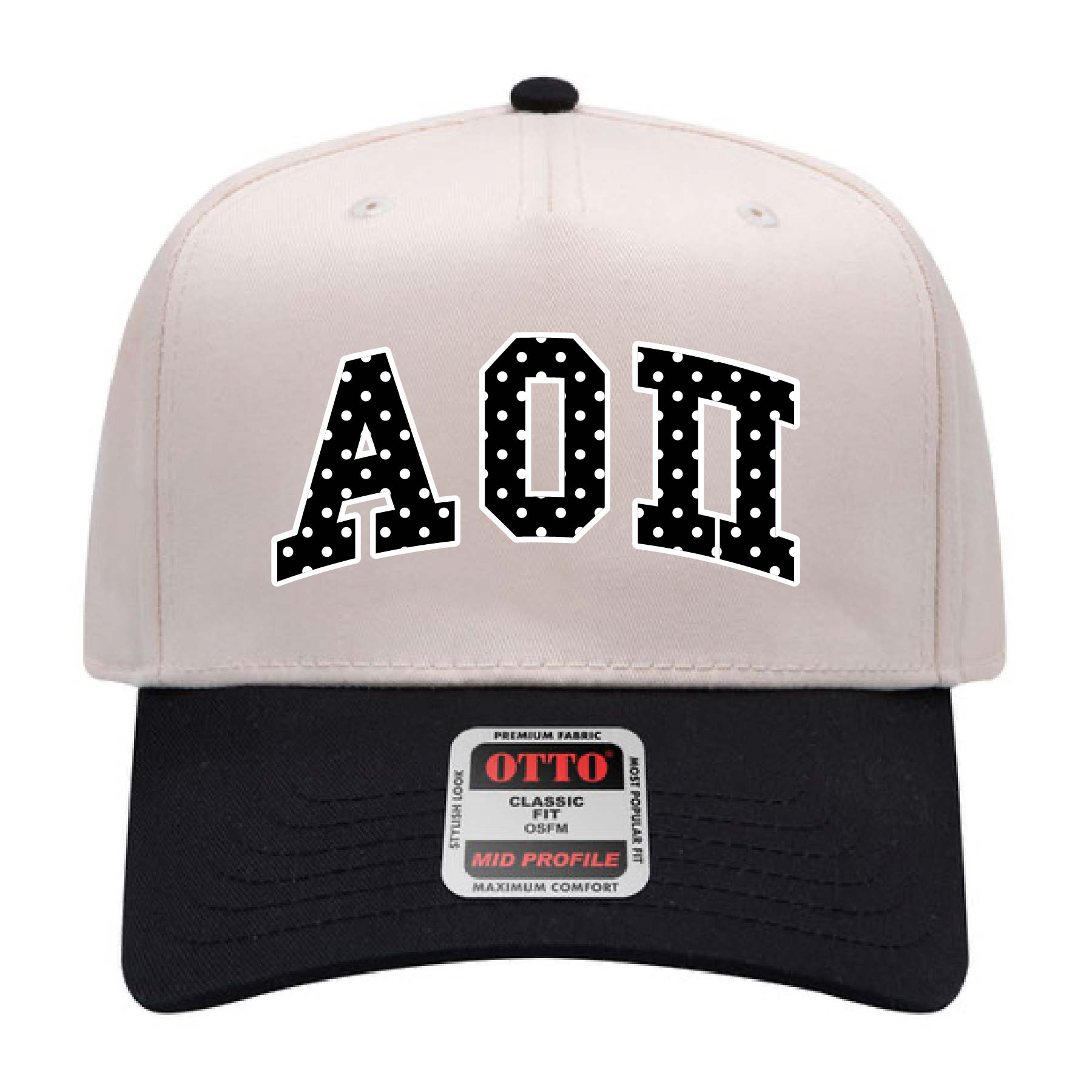 Ali & Ariel Black Polka Dot Embroidered Hat Alpha Omicron Pi