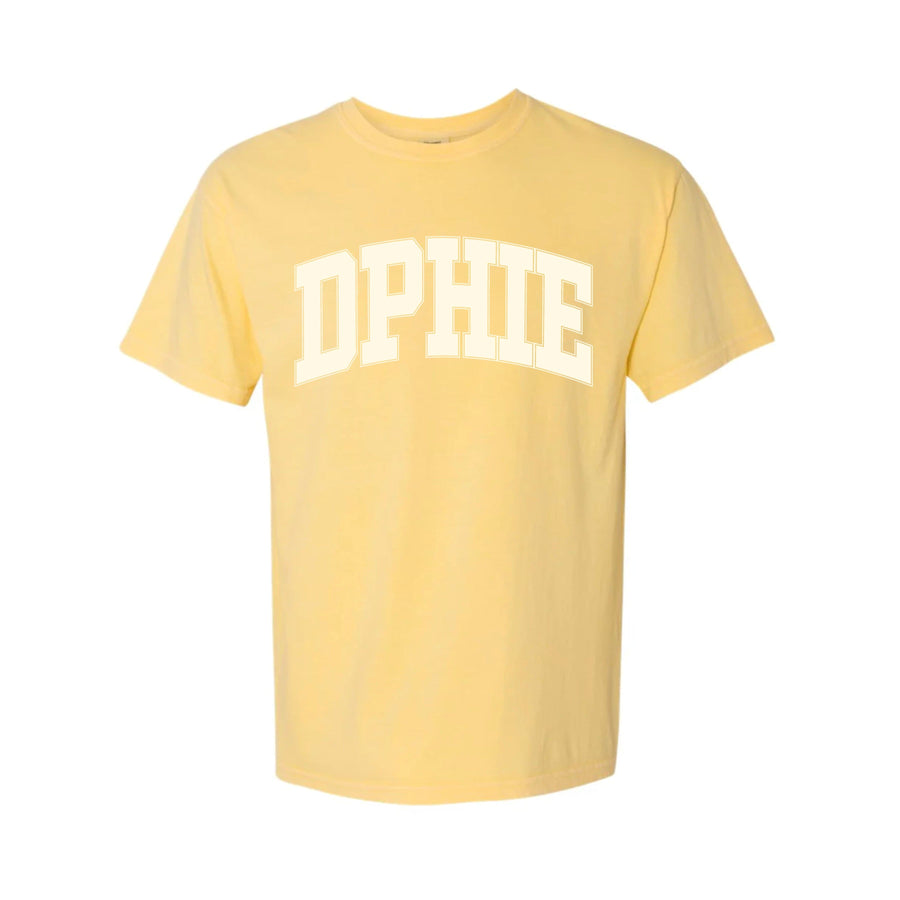 Ali & Ariel Butter Comfort Colors Varsity Tee Delta Phi Epsilon / Medium