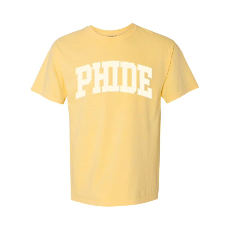 Ali & Ariel Butter Comfort Colors Varsity Tee Phi Delta Epsilon / Medium
