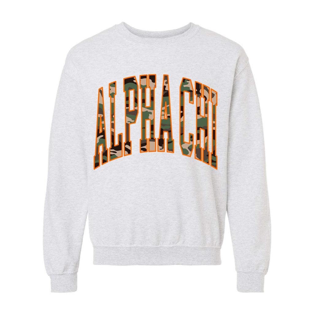 Ali & Ariel Camo Crewneck Alpha Chi Omega / Medium