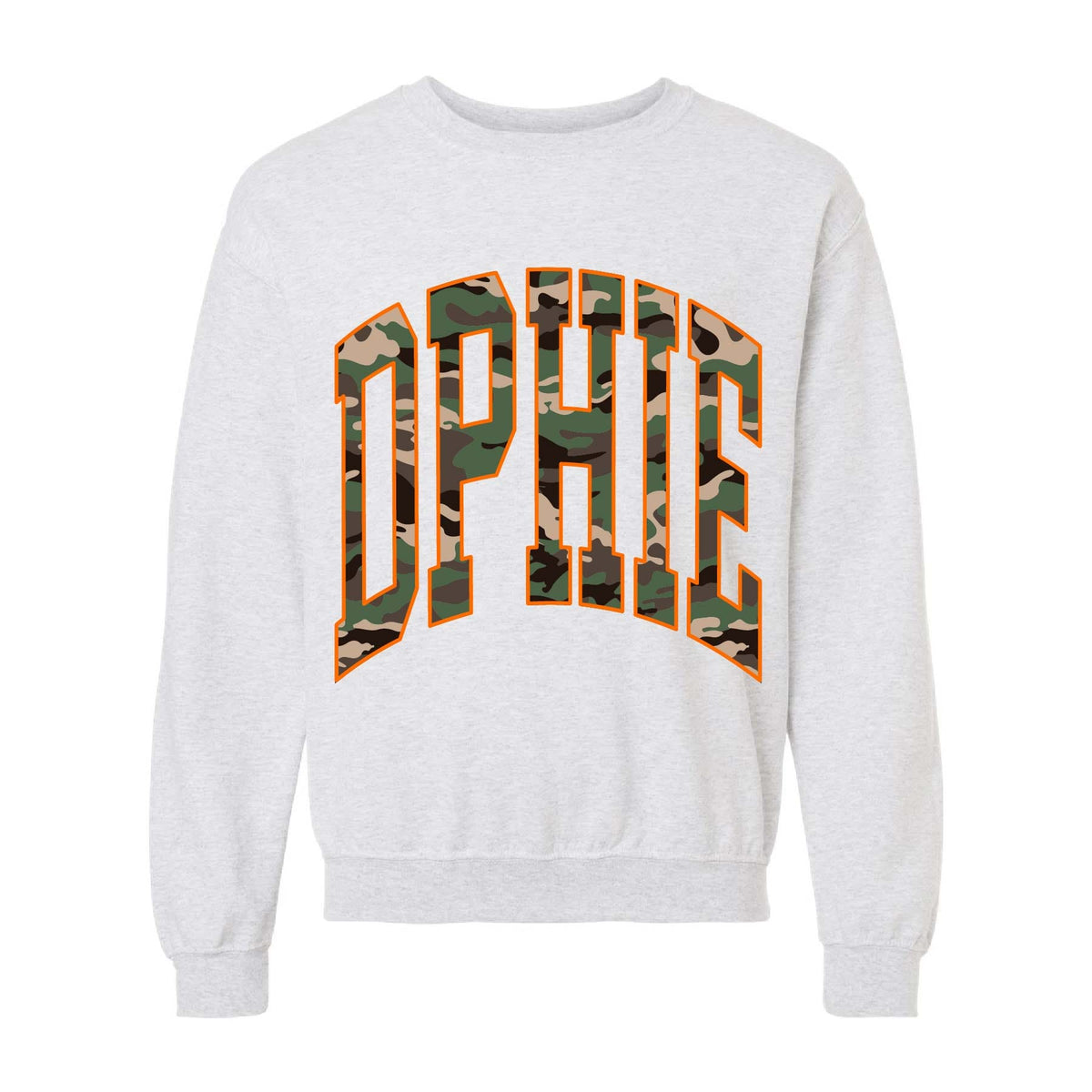 Ali & Ariel Camo Crewneck Delta Phi Epsilon / Medium