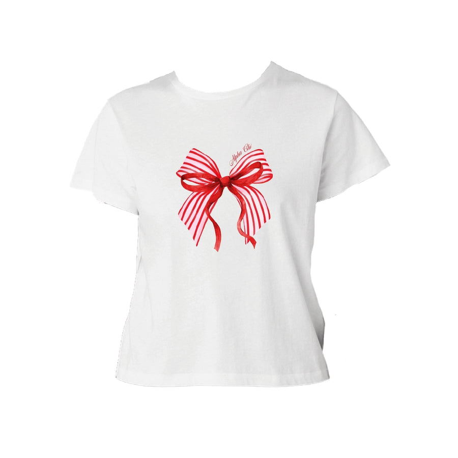 Ali & Ariel Candy Cane Bow Baby Tee Alpha Chi Omega / Small