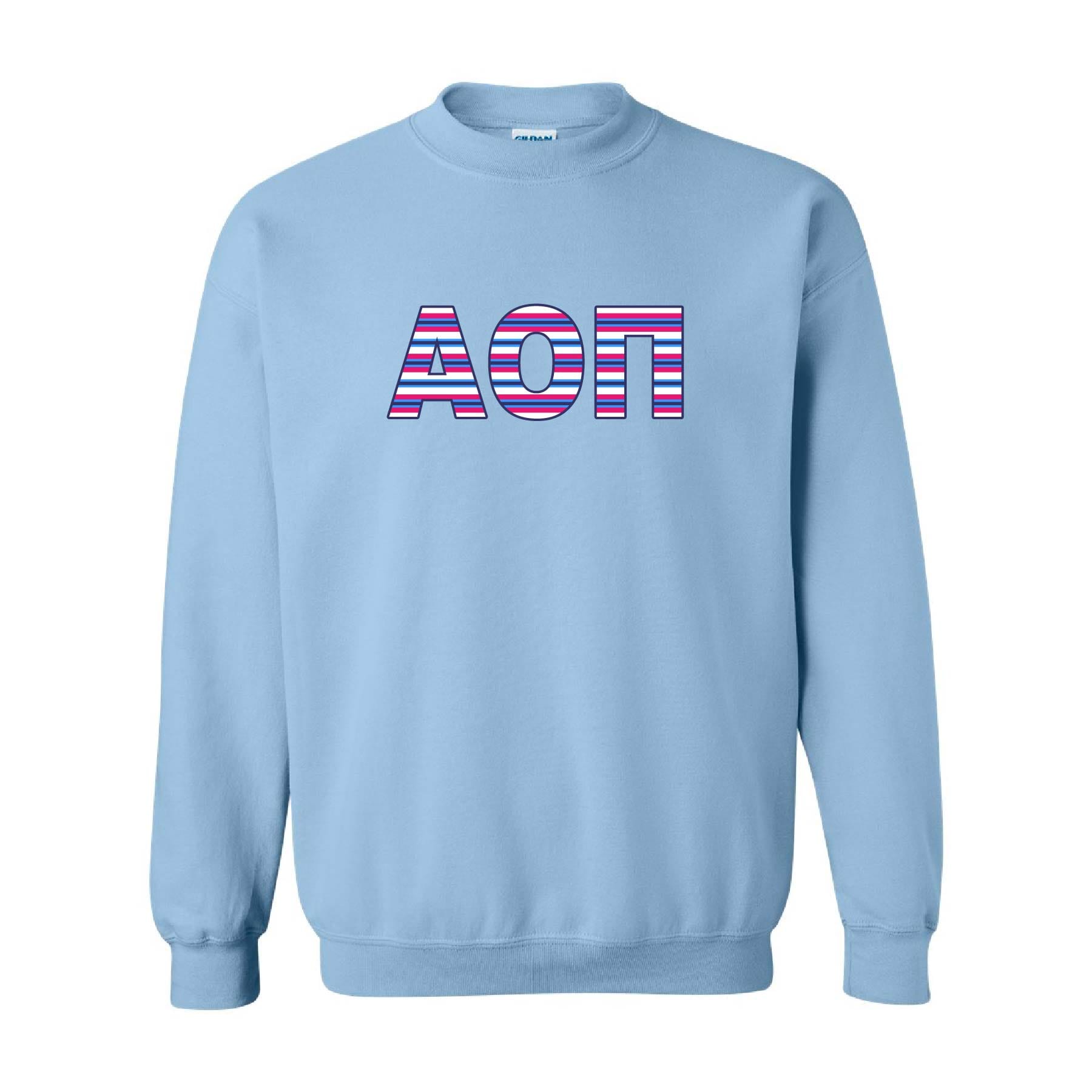 Ali & Ariel Embroidered Stripe Crewneck Alpha Omicron Pi / Medium