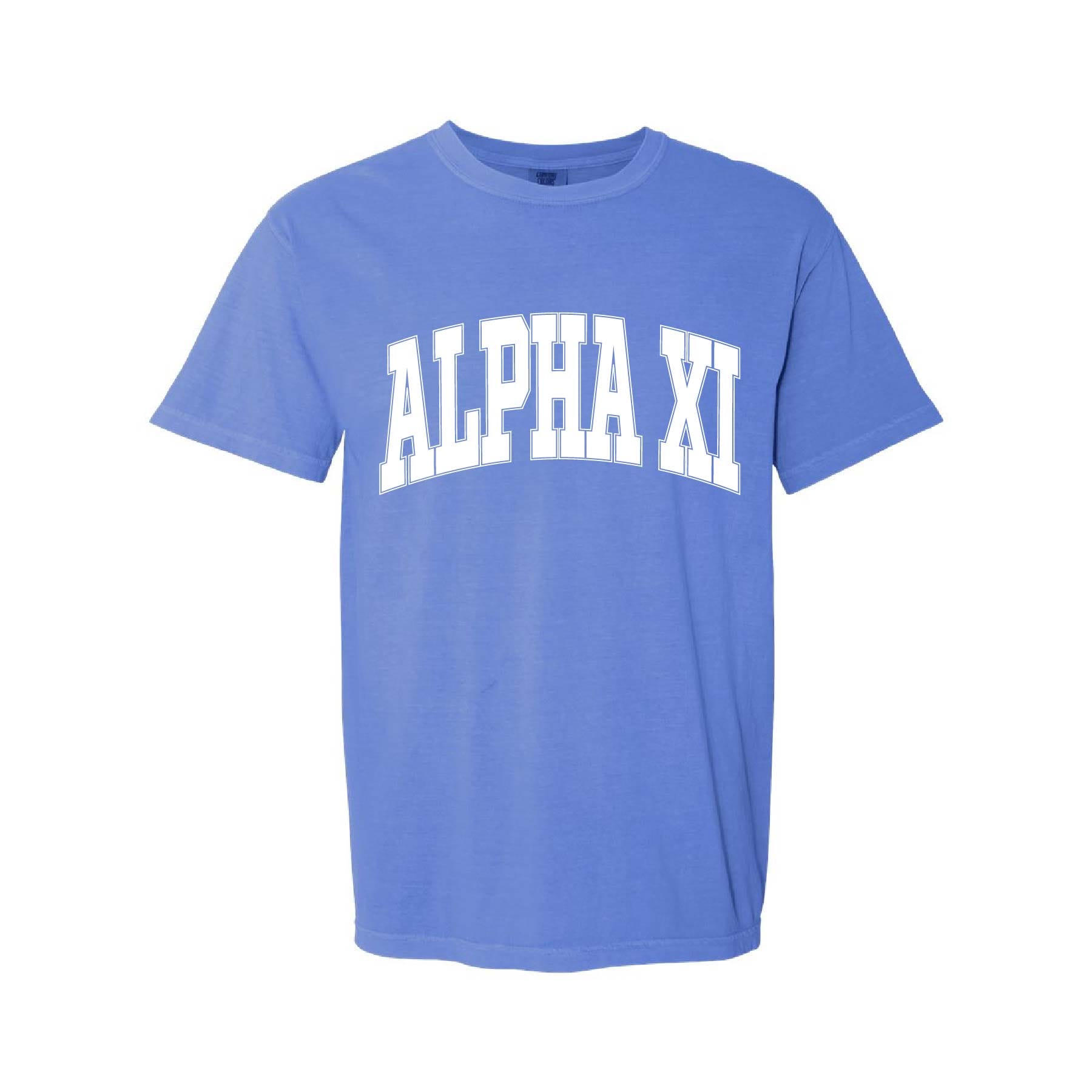 Ali & Ariel Flo Blue Comfort Colors Collegiate Tee Alpha Xi Delta / Medium