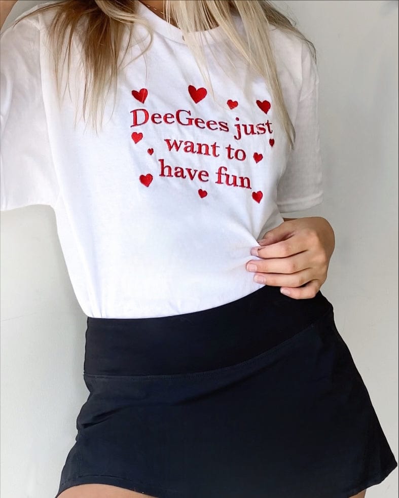 Ali & Ariel Girls Just Want to Have Fun Embroidered Tee <br> (sororities A-D)