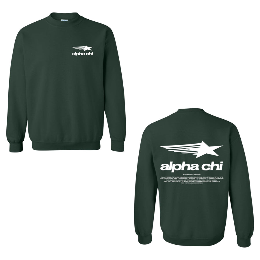 Ali & Ariel Green Star Crewneck Alpha Chi Omega / Medium