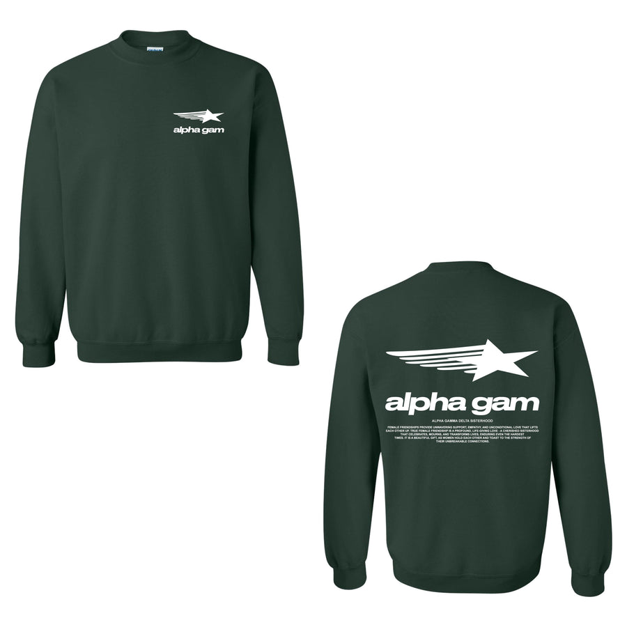 Ali & Ariel Green Star Crewneck Alpha Gamma Delta / Medium