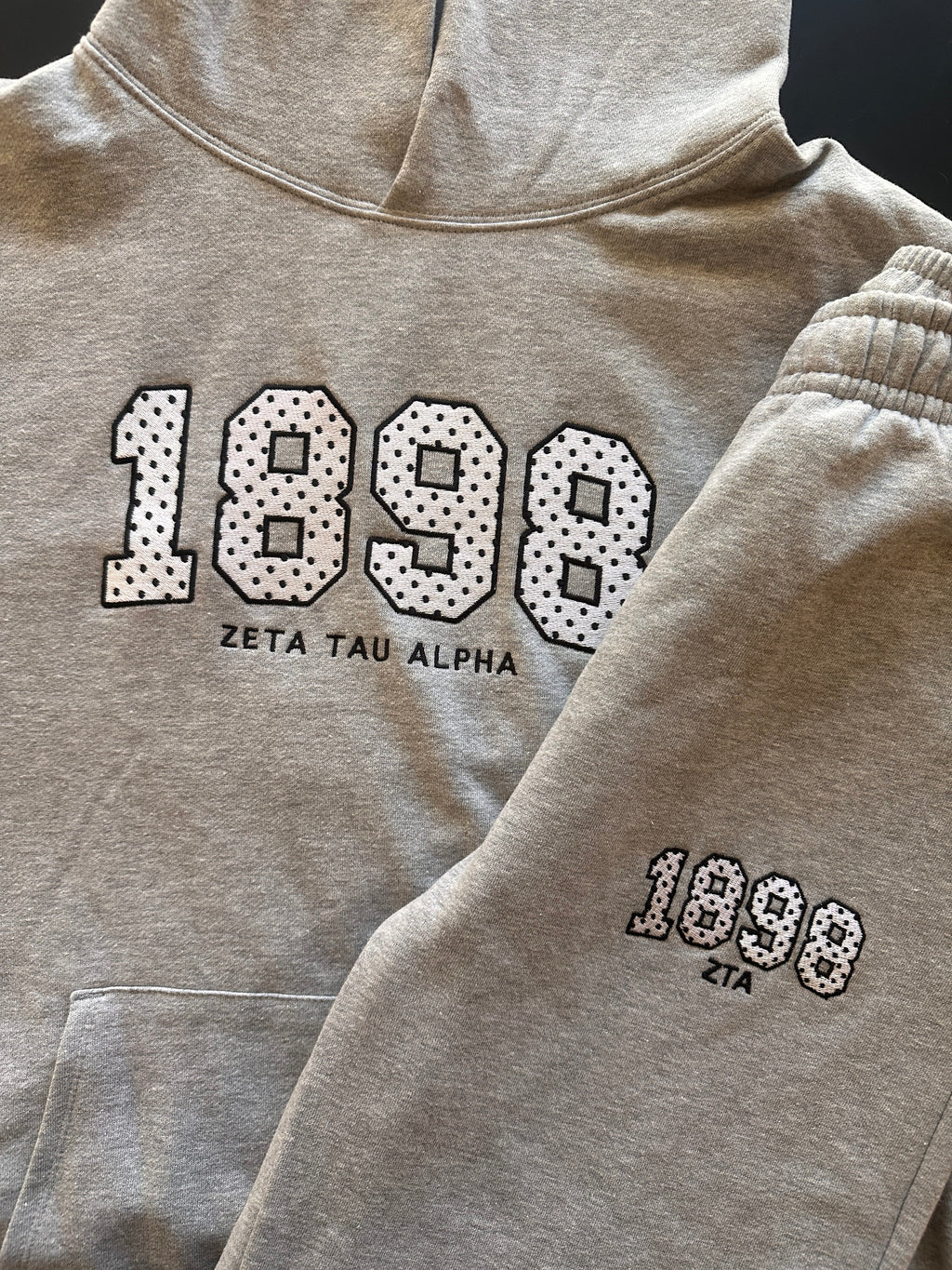 Ali & Ariel Grey Polka Dot Embroidered Premium Hoodie