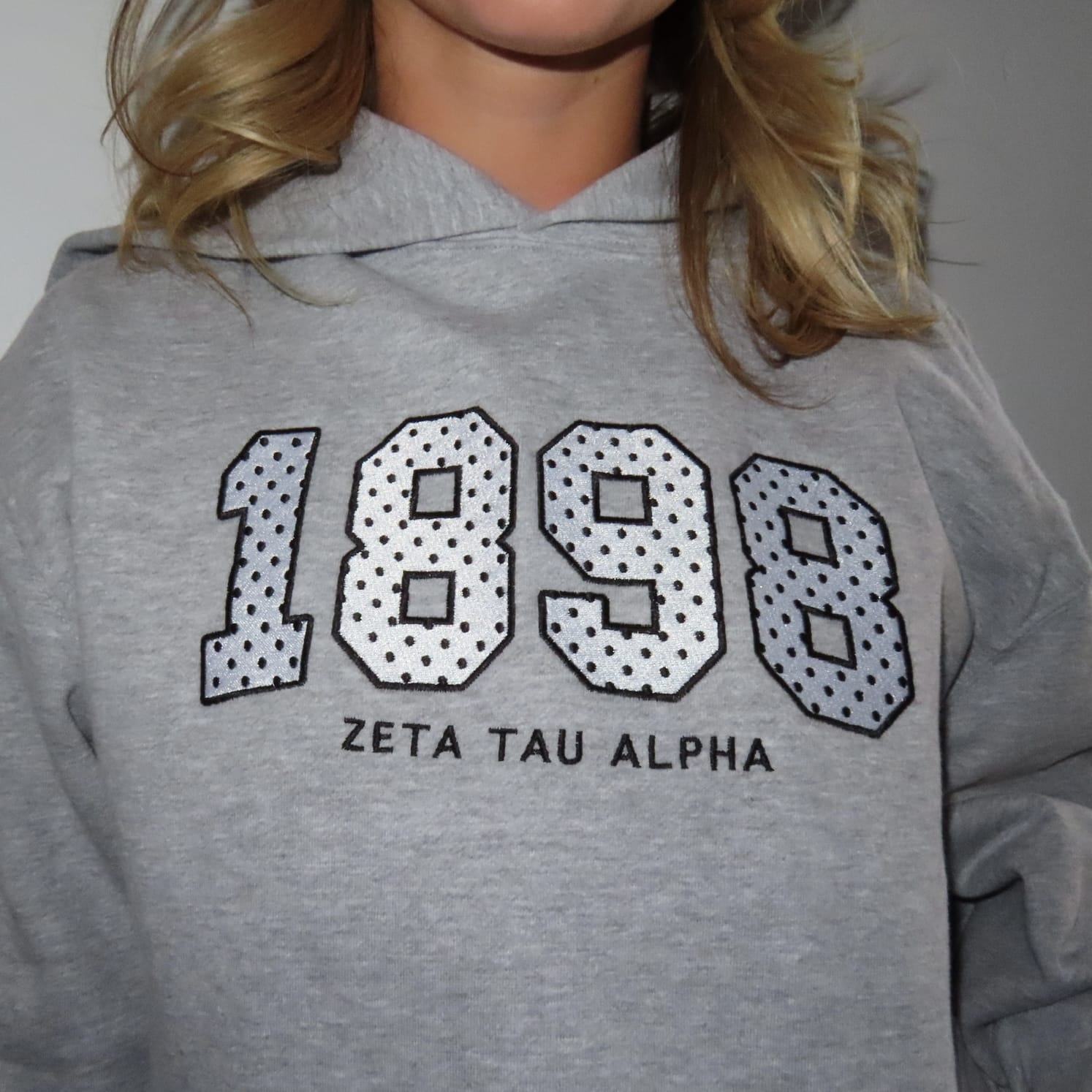 Ali & Ariel Grey Polka Dot Embroidered Premium Hoodie
