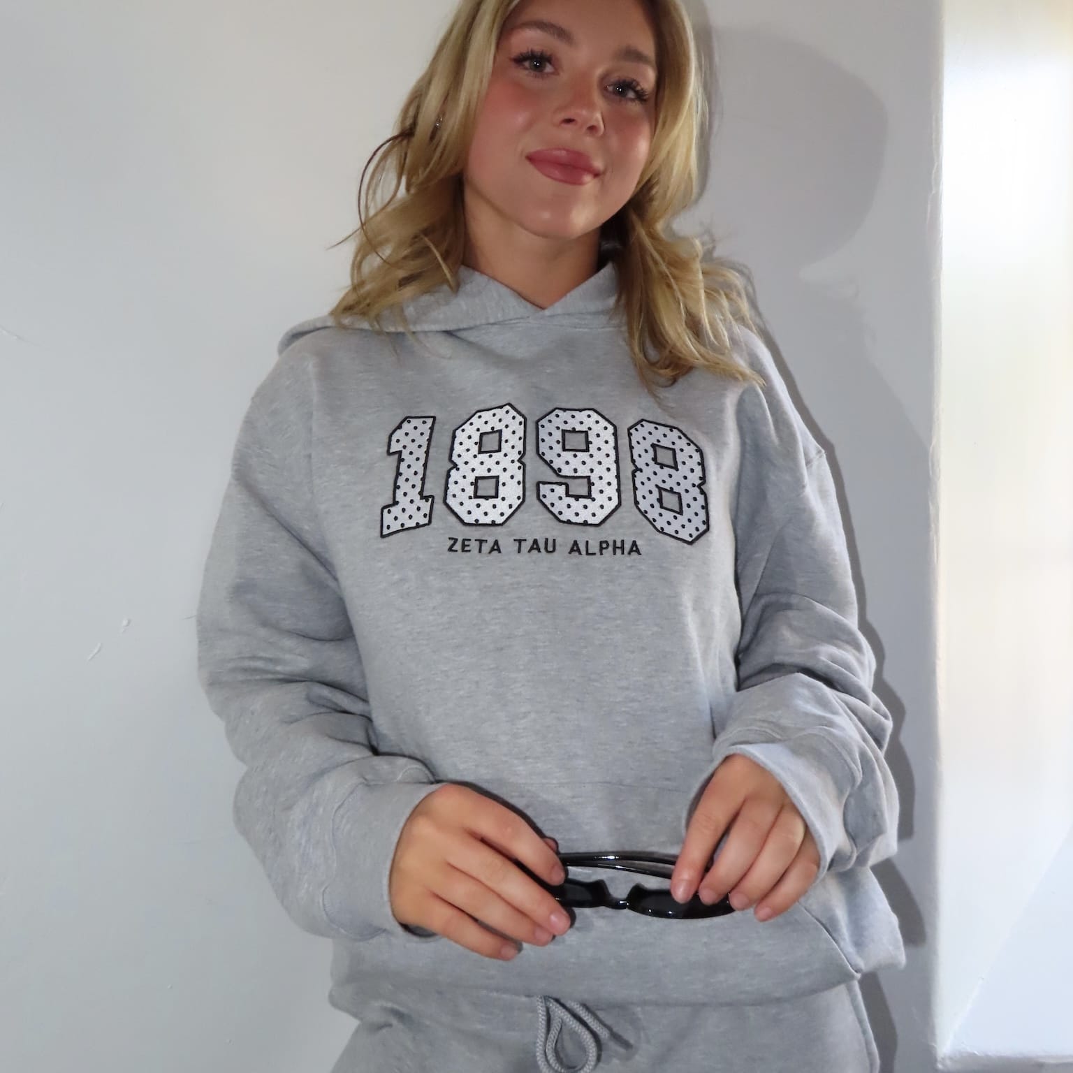 Ali & Ariel Grey Polka Dot Embroidered Premium Hoodie