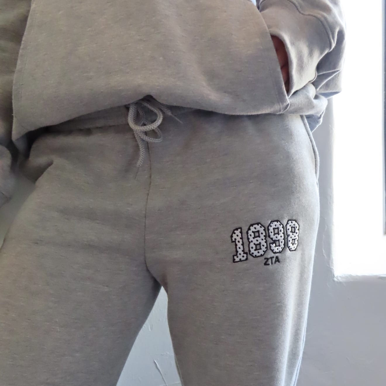Ali & Ariel Grey Polka Dot Embroidered Premium Sweatpants