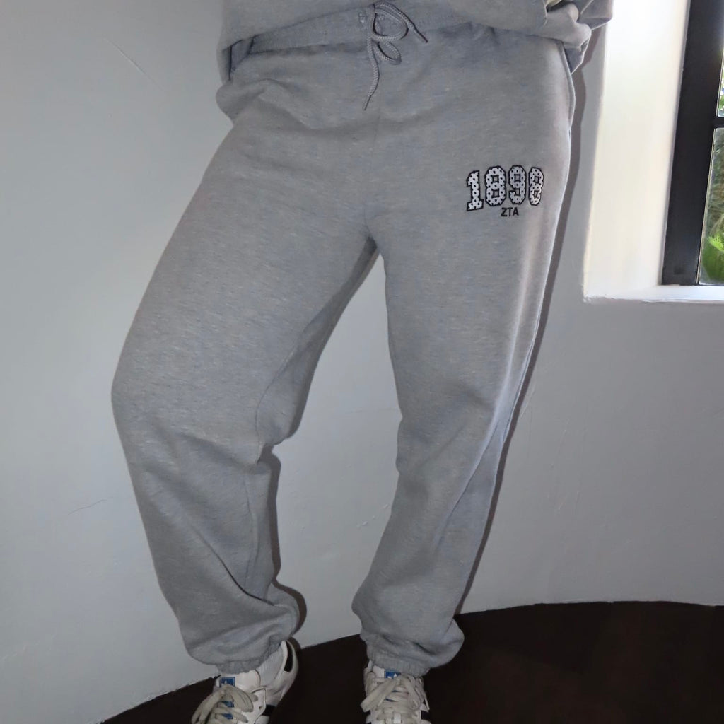 Ali & Ariel Grey Polka Dot Embroidered Premium Sweatpants