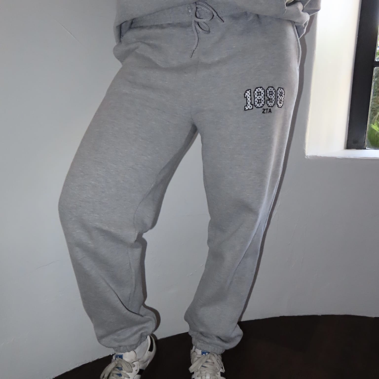 Ali & Ariel Grey Polka Dot Embroidered Premium Sweatpants