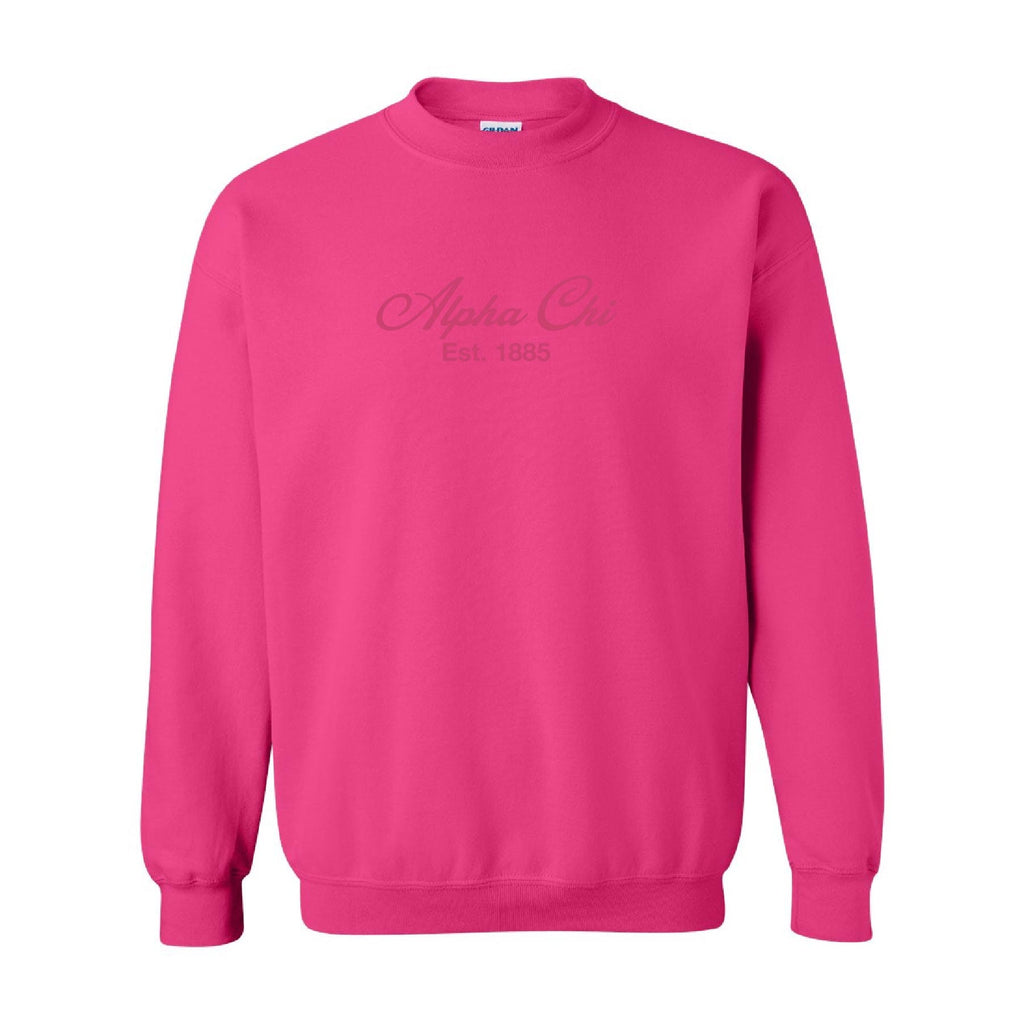 Ali & Ariel Hot Pink Embroidered Crewneck Alpha Chi Omega / Medium