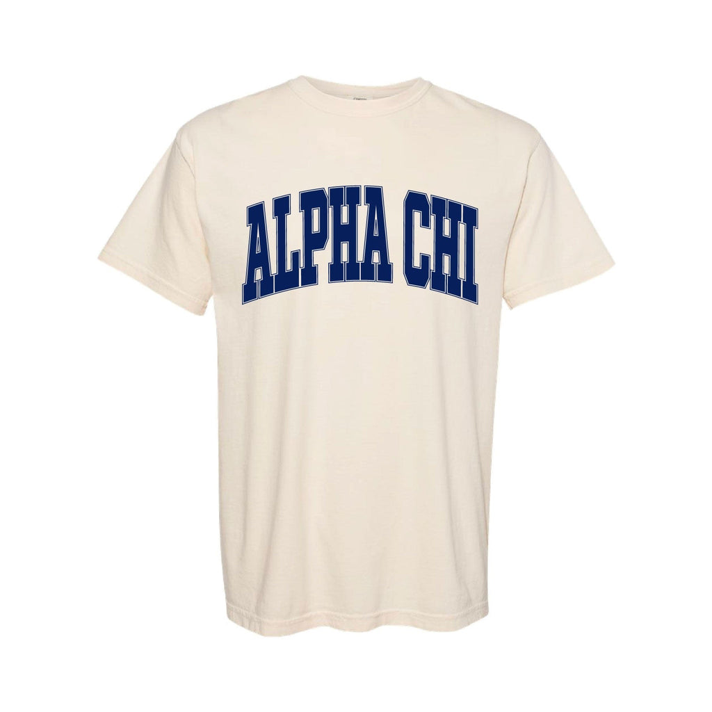 Ali & Ariel Ivory Comfort Colors Varsity Tee Alpha Chi Omega / Medium