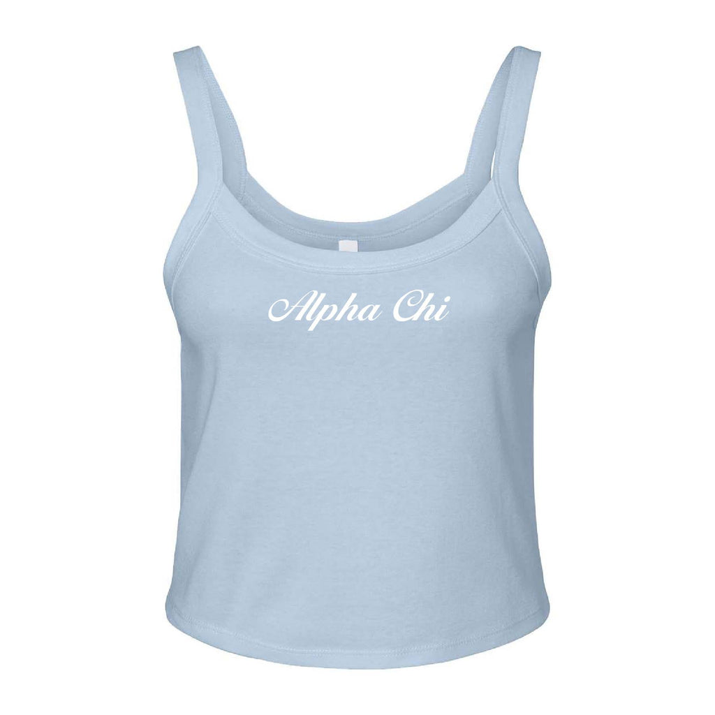 Ali & Ariel Light Blue Cursive Tank Top Alpha Chi Omega / XS