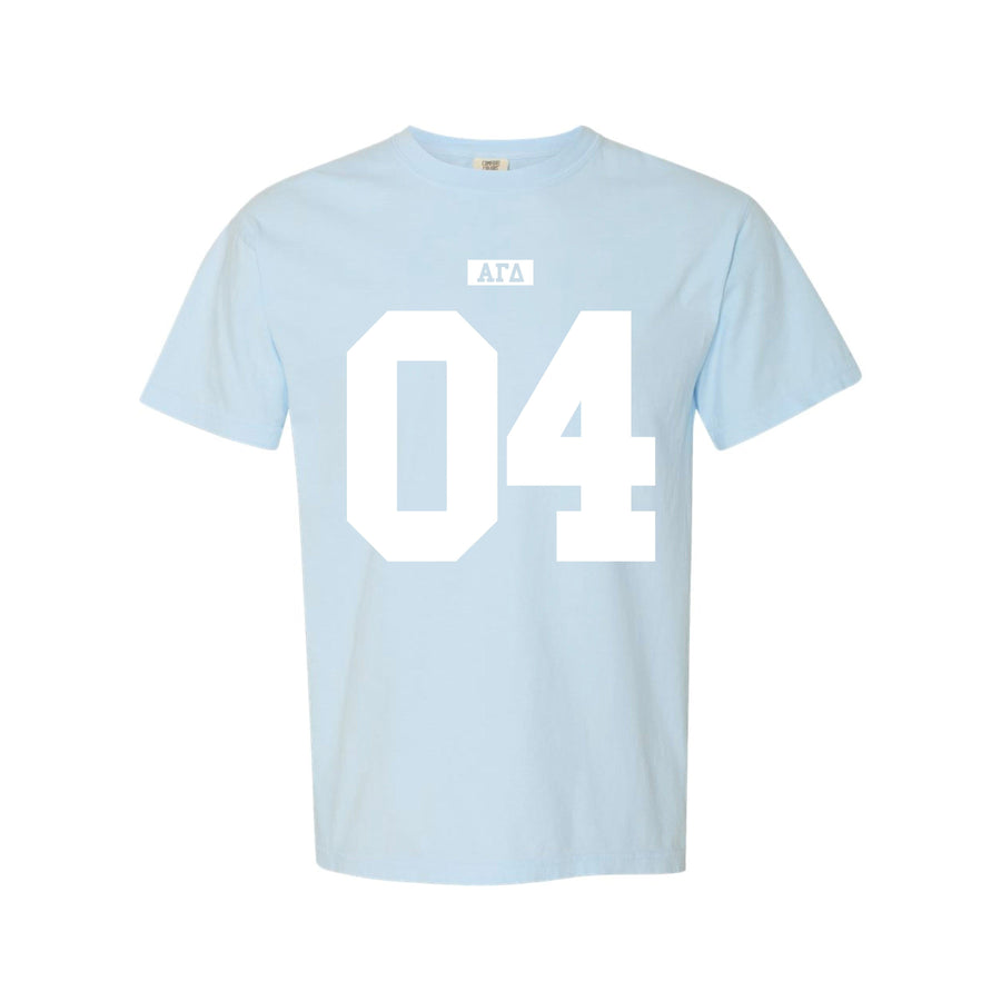 Ali & Ariel Light Blue Varsity Tee Alpha Gamma Delta / Medium