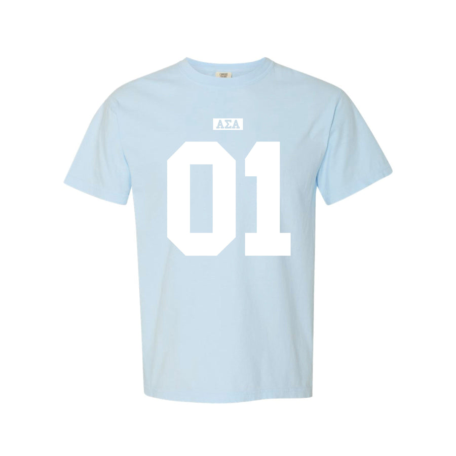 Ali & Ariel Light Blue Varsity Tee Alpha Sigma Alpha / Medium