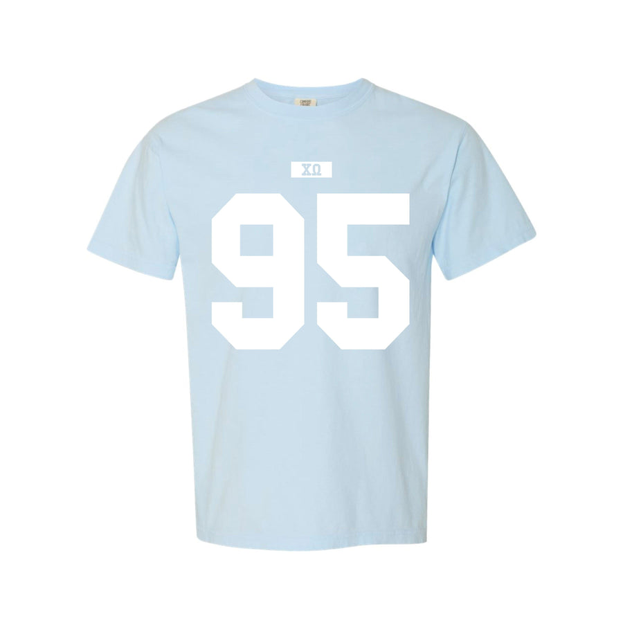 Ali & Ariel Light Blue Varsity Tee Chi Omega / Medium