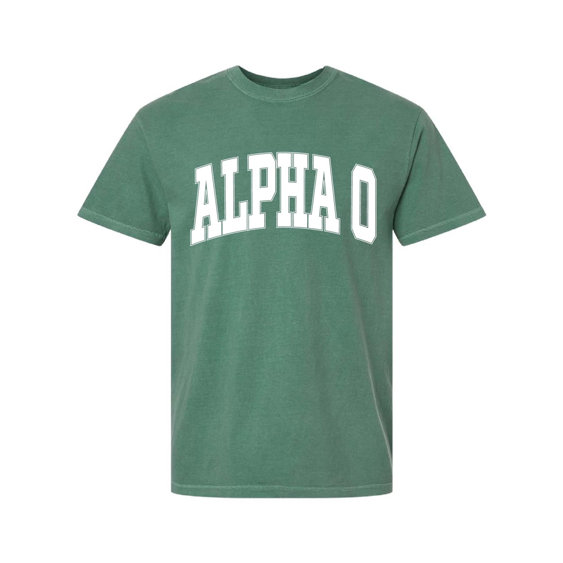 Ali & Ariel Light Green Comfort Colors Collegiate Tee Alpha Omicron Pi / Medium