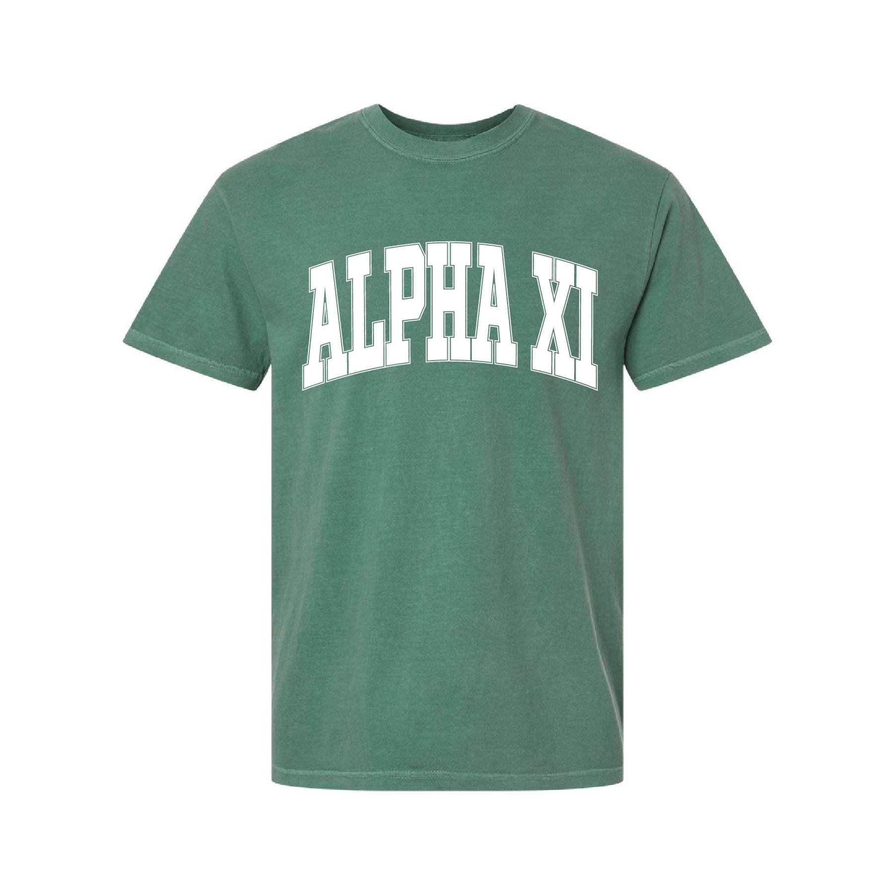 Ali & Ariel Light Green Comfort Colors Collegiate Tee Alpha Xi Delta / Medium