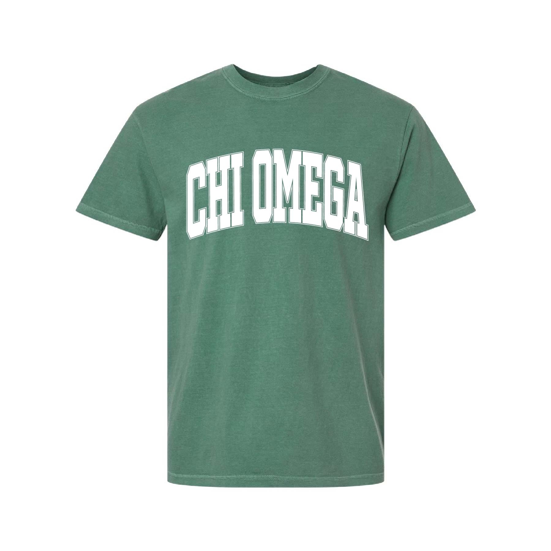 Ali & Ariel Light Green Comfort Colors Collegiate Tee Chi Omega / Medium
